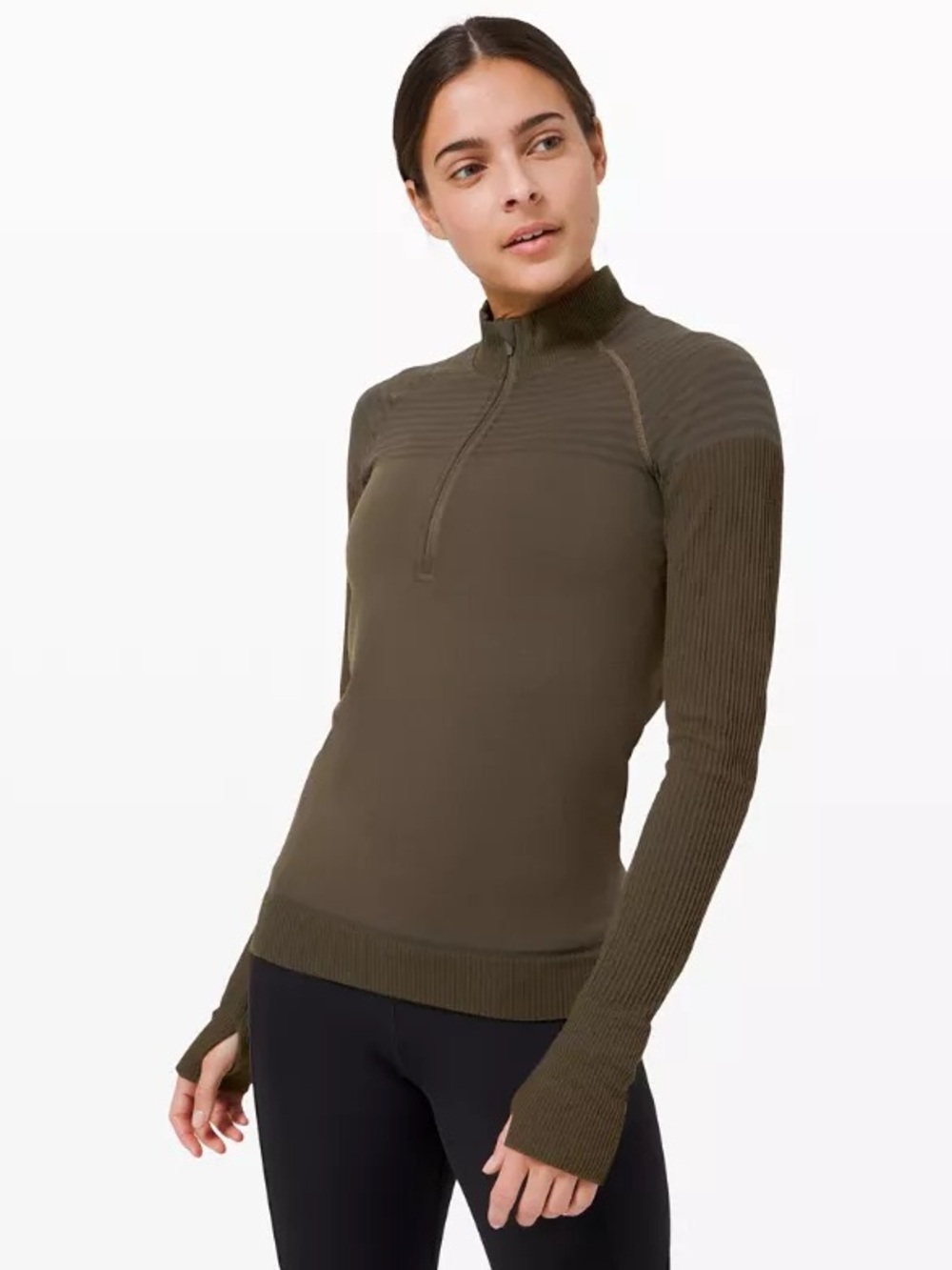 Lululemon Keep the Heat Half Zip Olive Green size 8 EUC wool